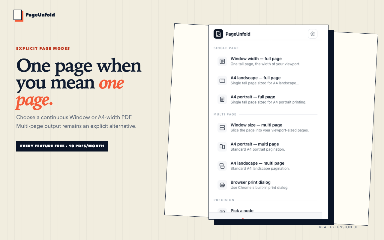 Real PageUnfold popup with single and multi page modes